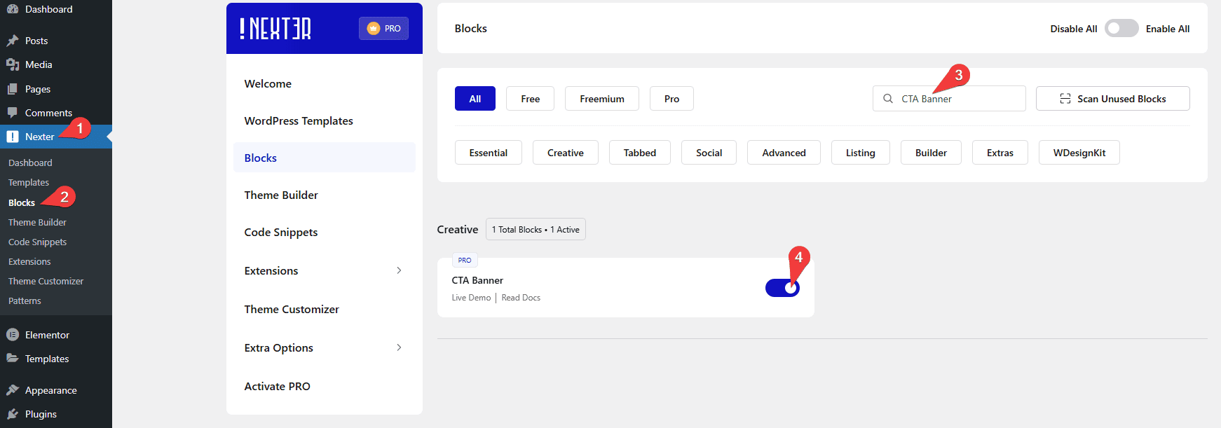 Nexter Blocks CTA Banner Activation