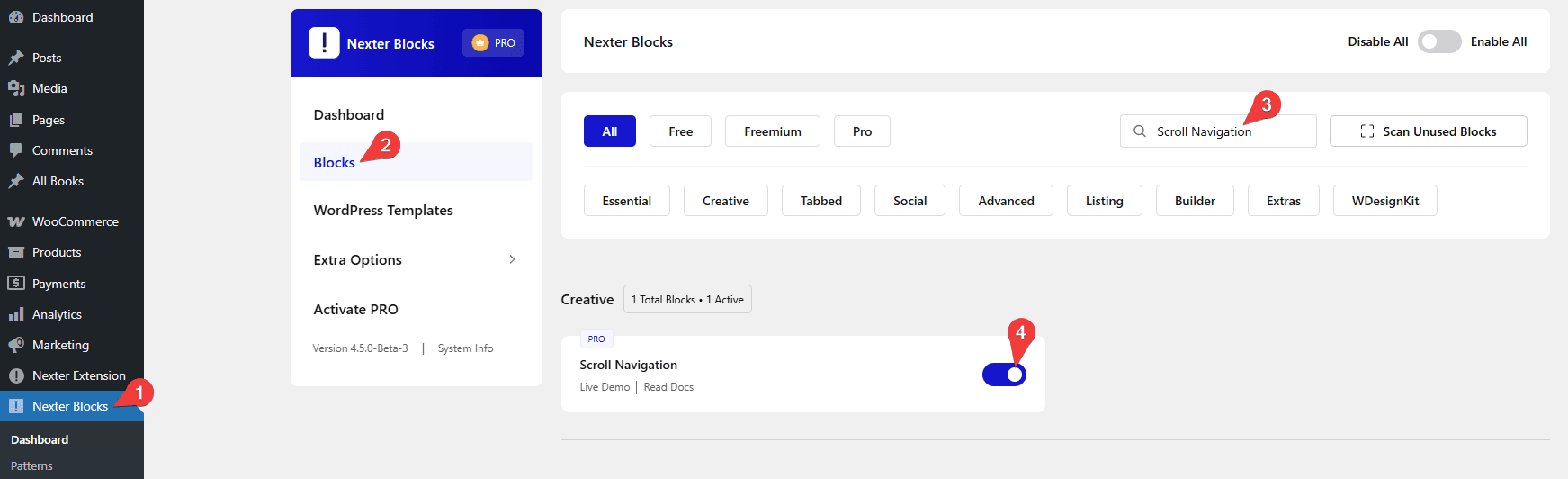 How to Create One Page Scroll Navigation in WordPress? 1 Nexter Blocks Scroll Navigation Activate