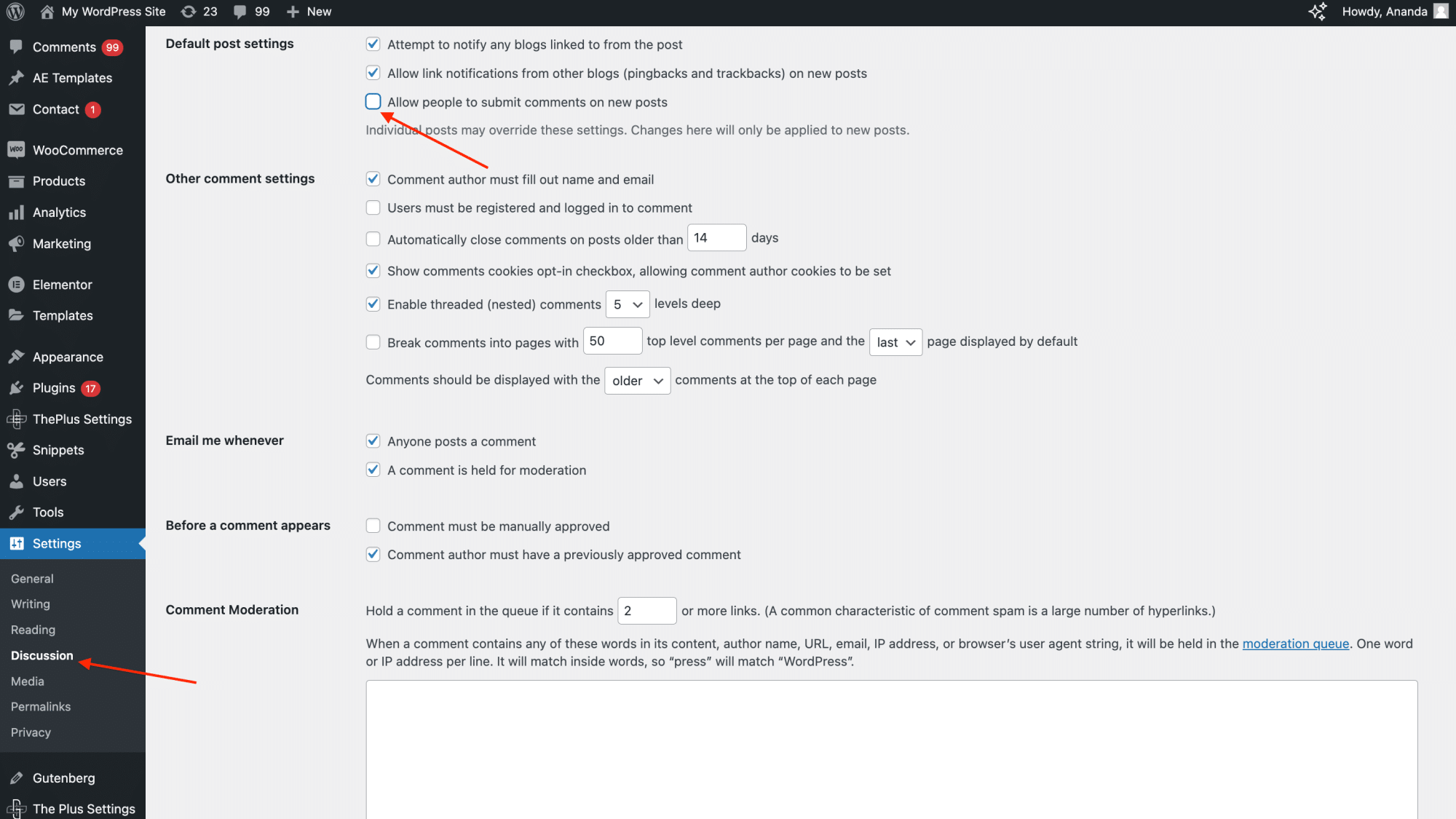 Tick the Allow people to submit comments on new posts