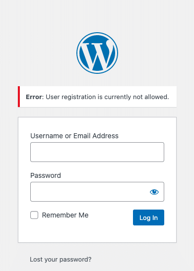 User Registration is currently not allowed