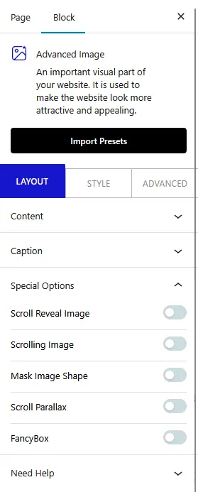 advanced image special options new