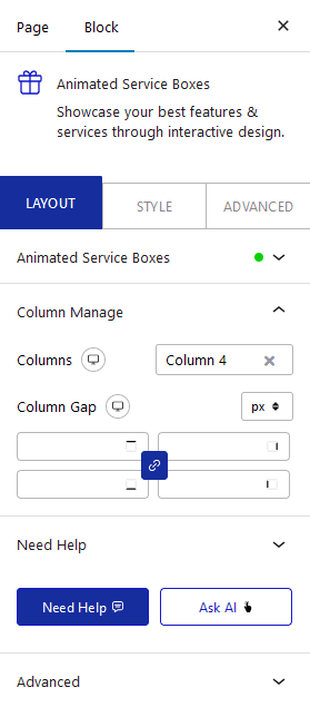 animated service box coulumn manage