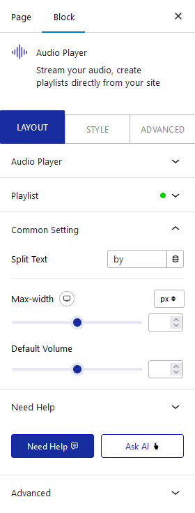 audio player common setting