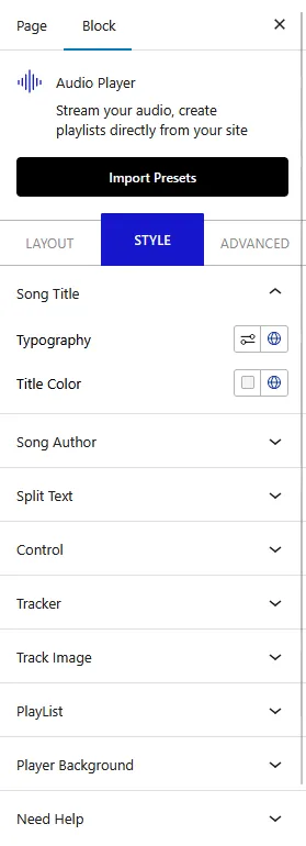 audio player style tab new