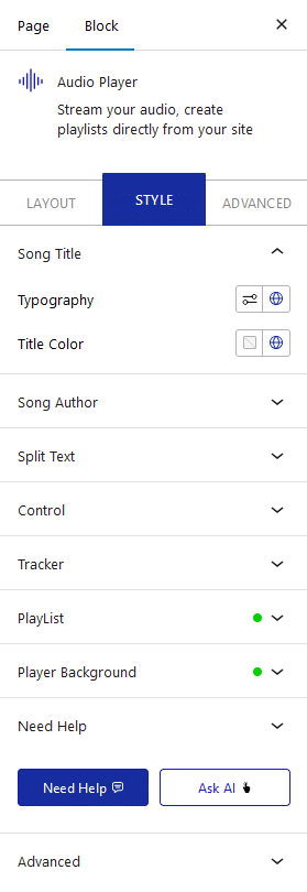 audio player style tab