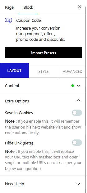 coupon code extra options new