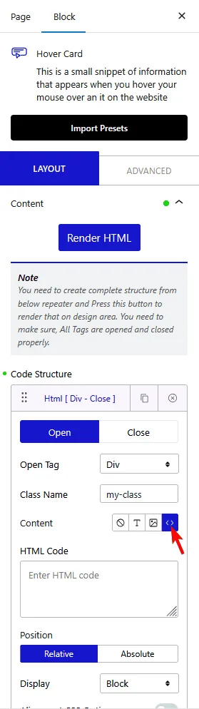 hover card content html type new