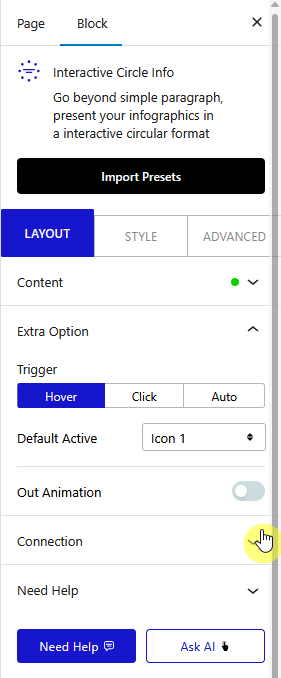 interactive circle info extra options new