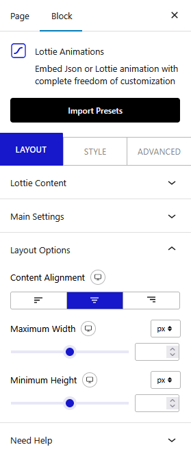 lottiefiles animation layout options new
