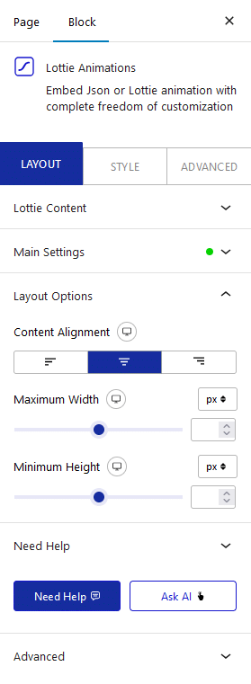 lottiefiles animation layout options