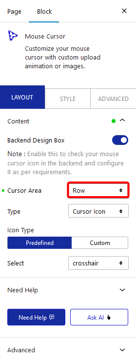 mouse cursor row