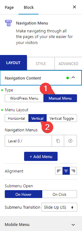 navigation menu vertical ss