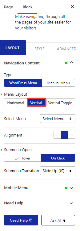 navigation menu vertical