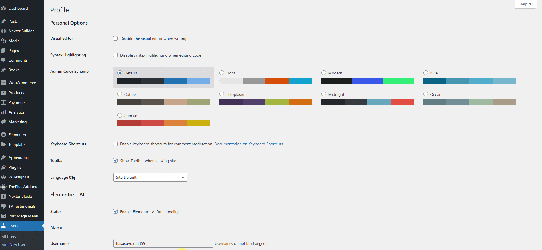 post author user profile settings