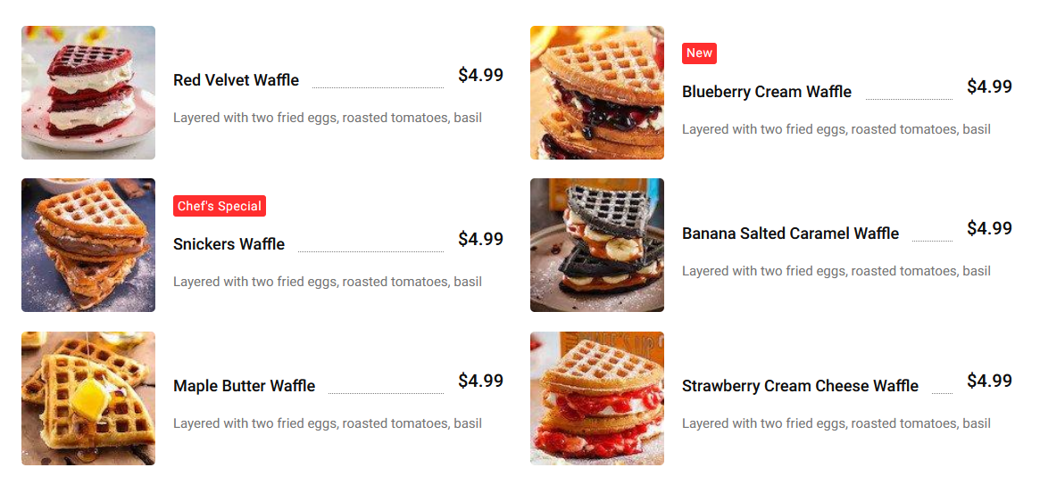 How to Create a Food Menu in WordPress? 2 pricing list classic style demo