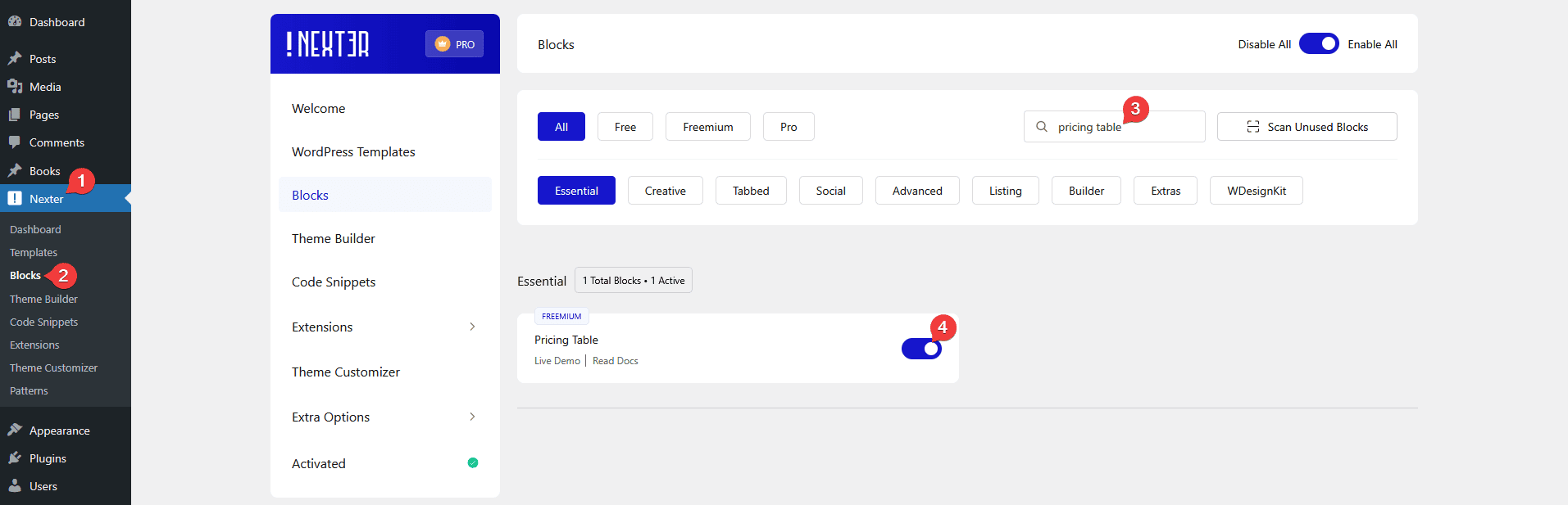pricing table activate new 1
