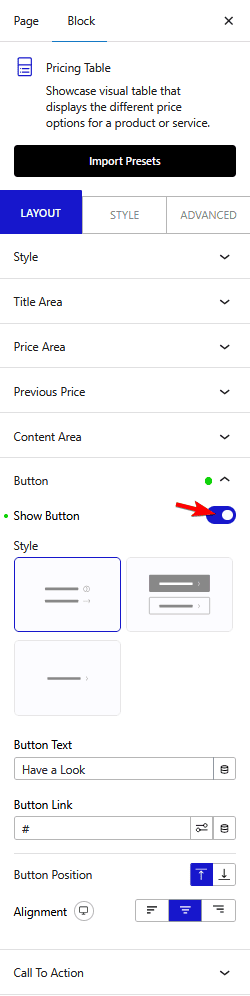 pricing table button new