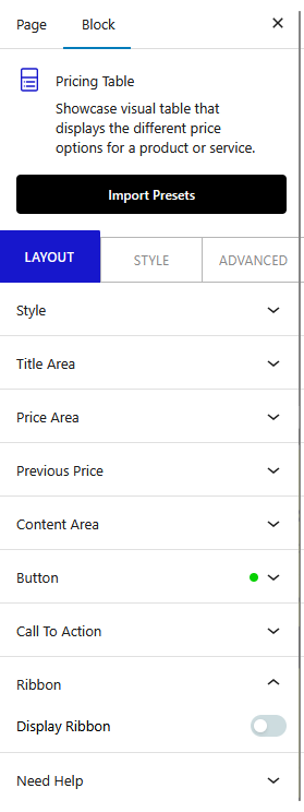 pricing table ribbon new