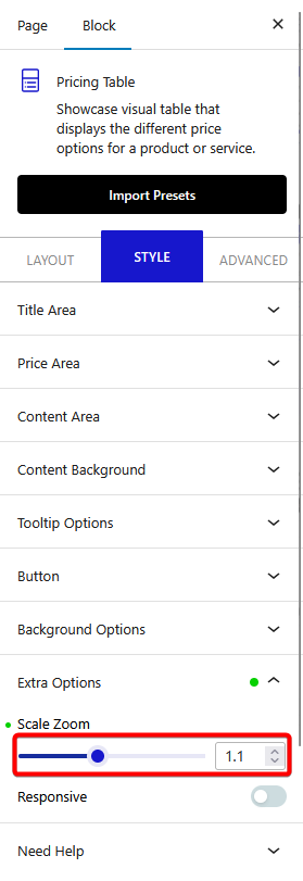 pricing table scale zoom new