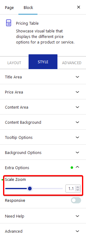 pricing table scale zoom