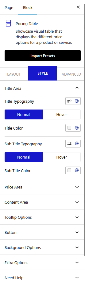 pricing table style tab new
