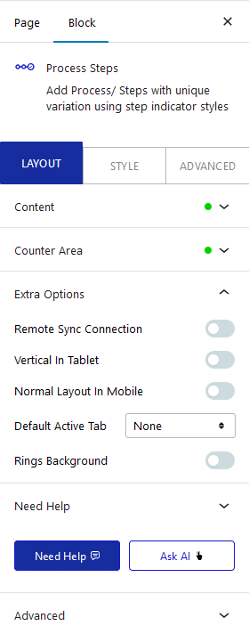 process steps extra options