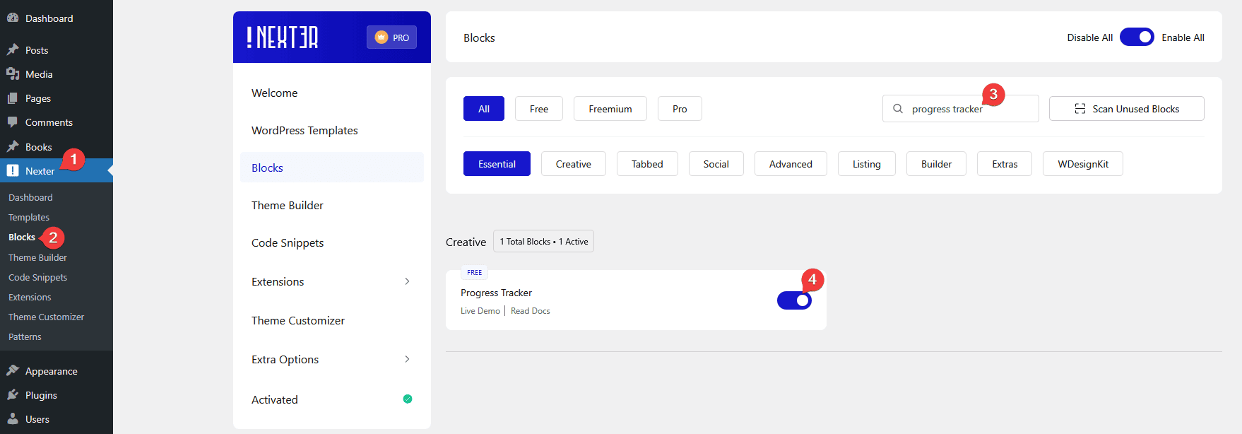 progress tracker activate new