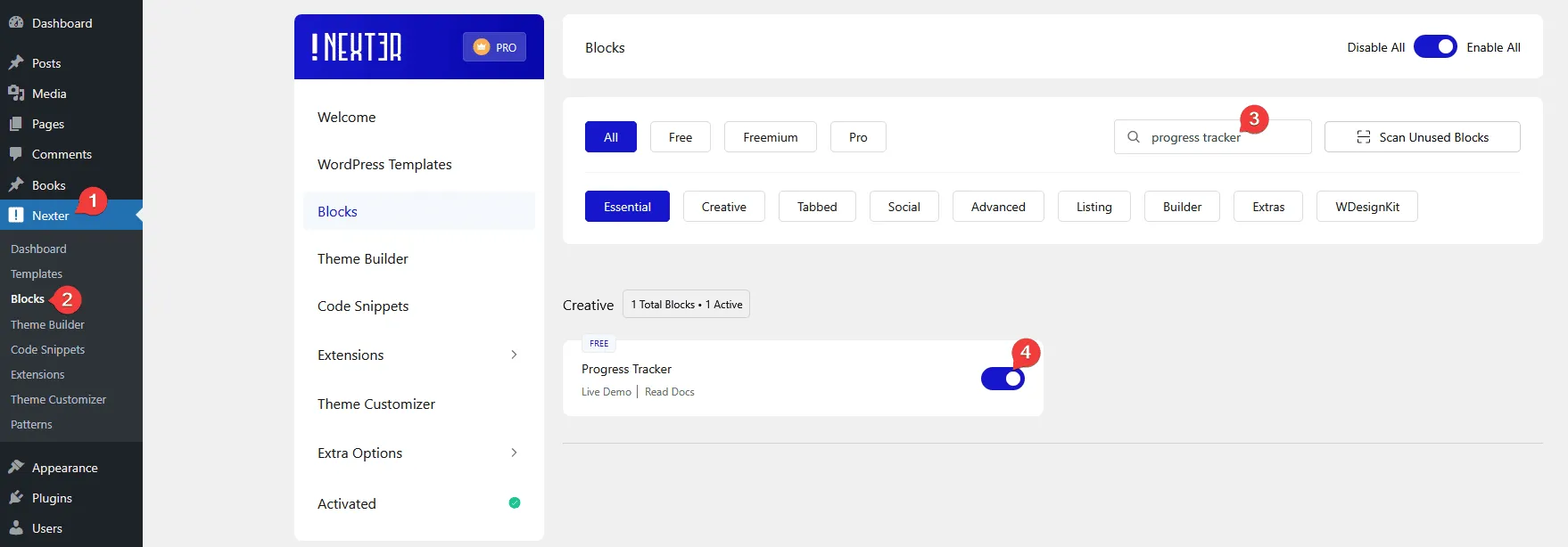 progress tracker activate new