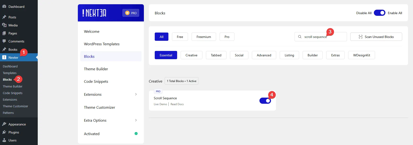 scroll sequence activation new