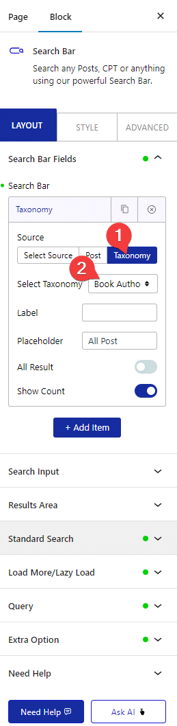 searchbar custom taxonomy types