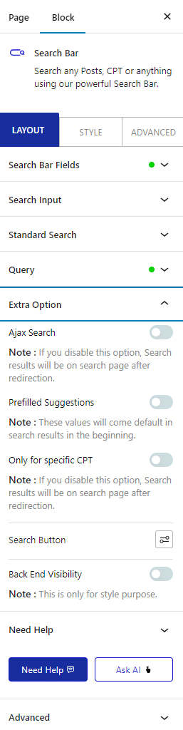 searchbar extra option