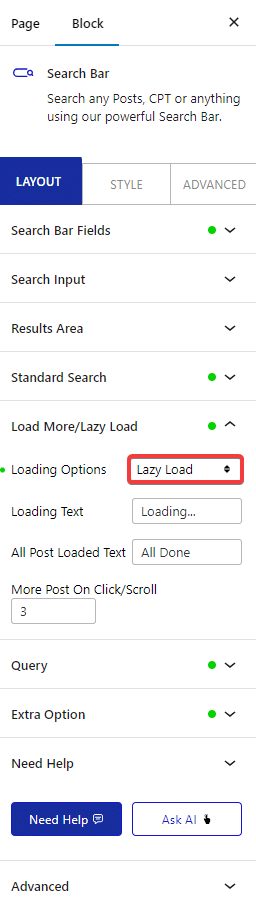 searchbar lazy load