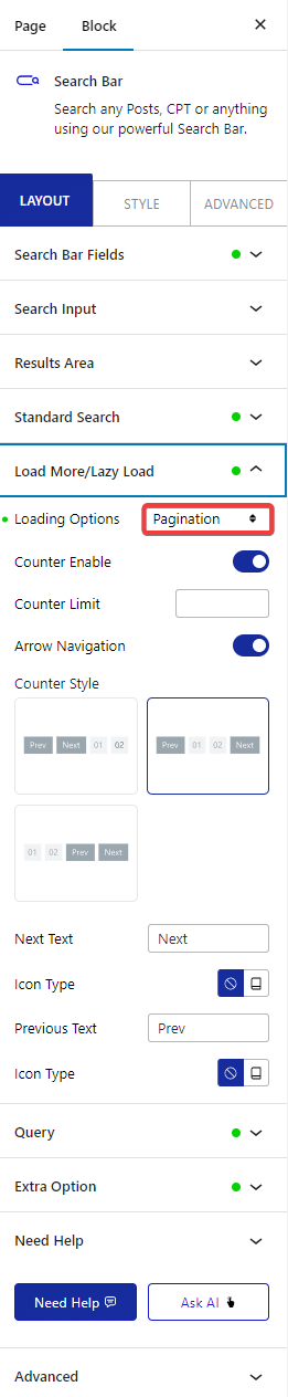 searchbar pagination