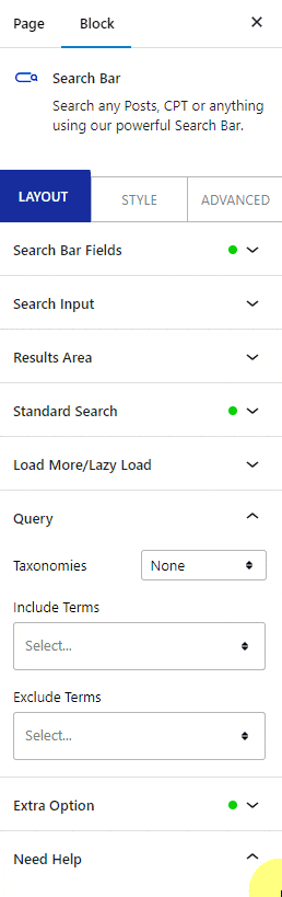 searchbar query include terms