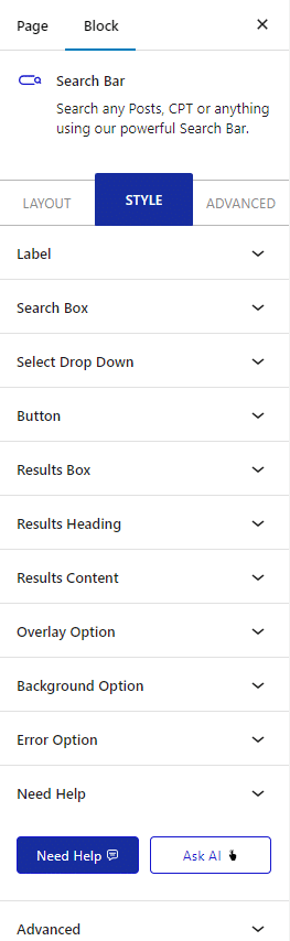 searchbar style tab