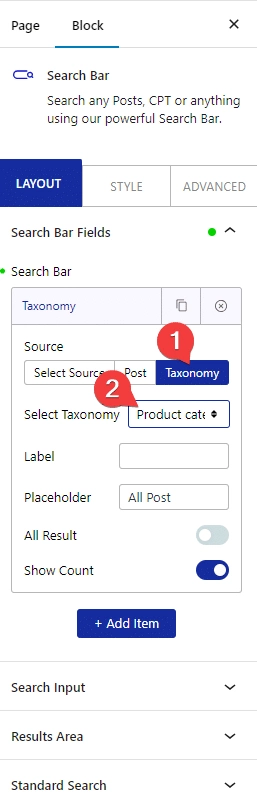 searchbar taxonomy product category