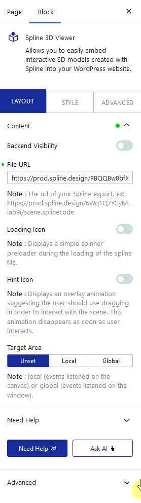 spline 3d viewer backend visibility