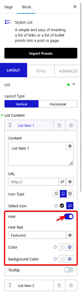How to Add Label Tab to WordPress Icon List? 1 stylish list hint new