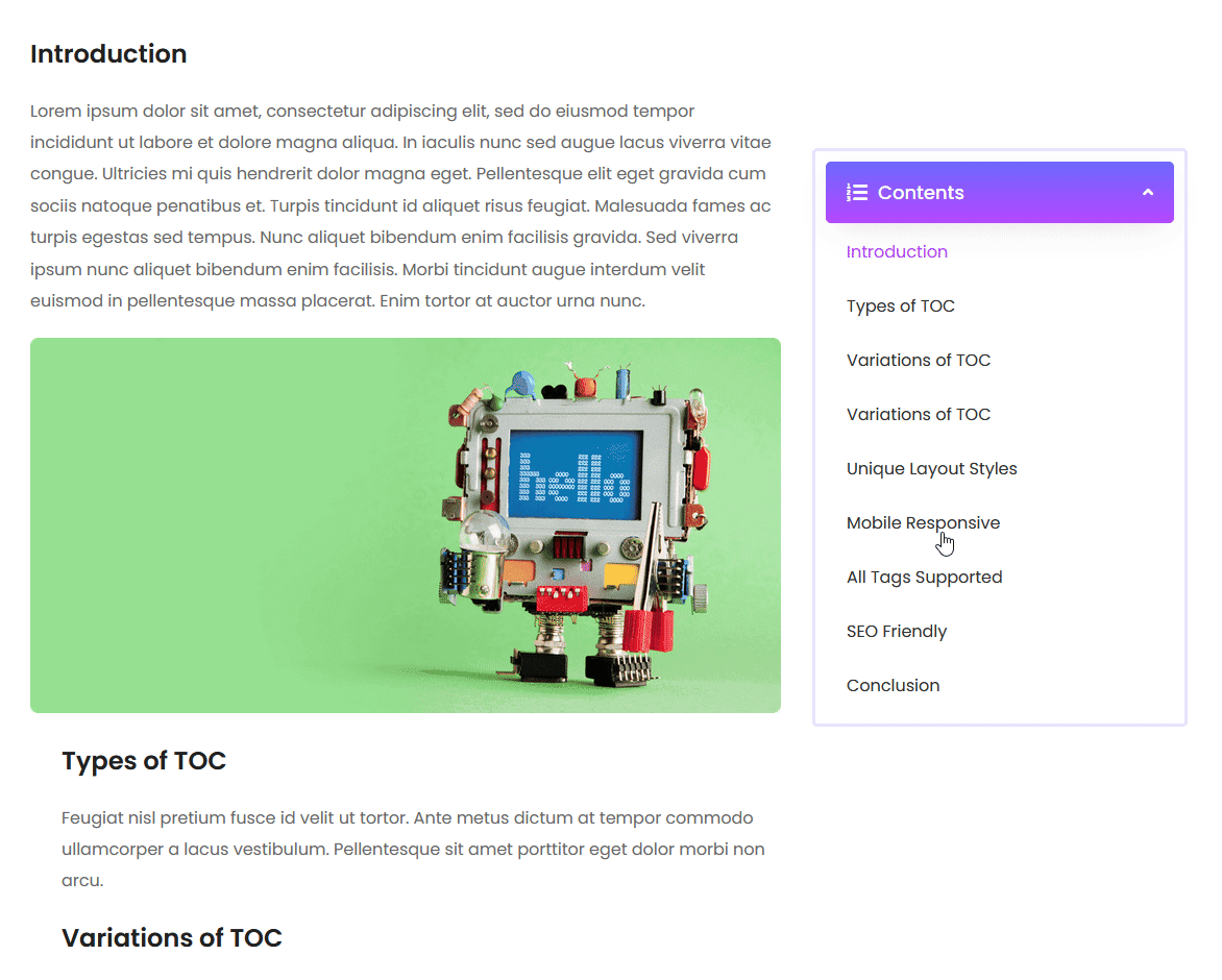 table of content smooth scroll demo