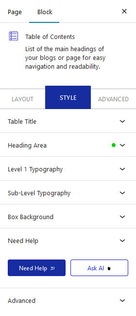 tableofcontent style 1