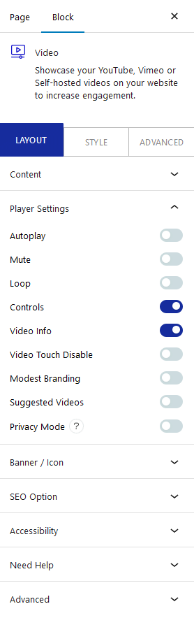 video player settings