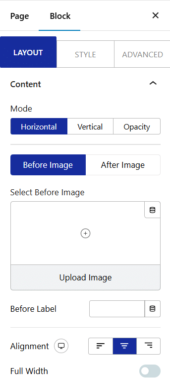 Block slider settings