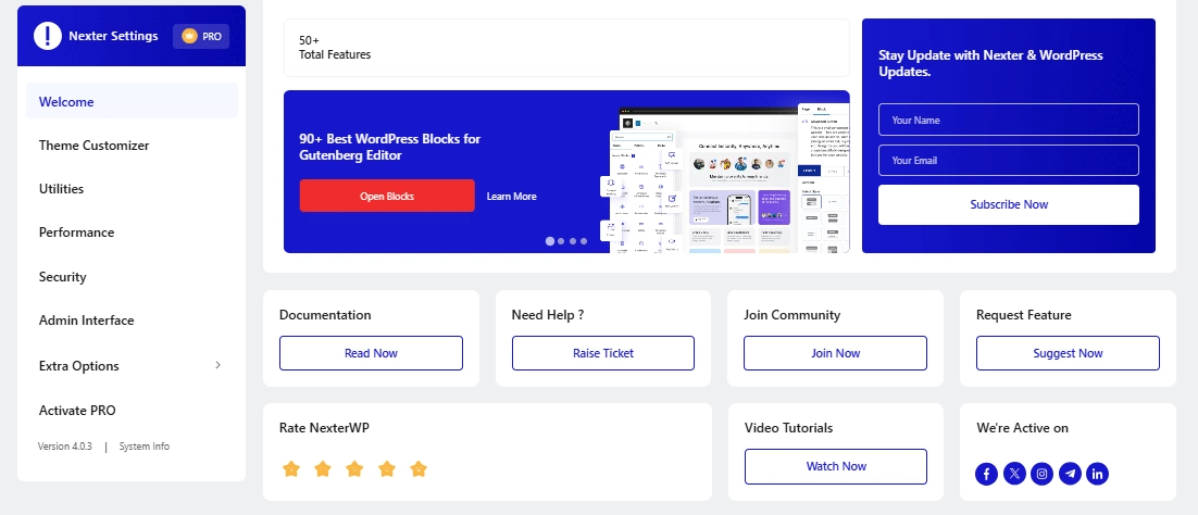 Nexter Extension Dashboard