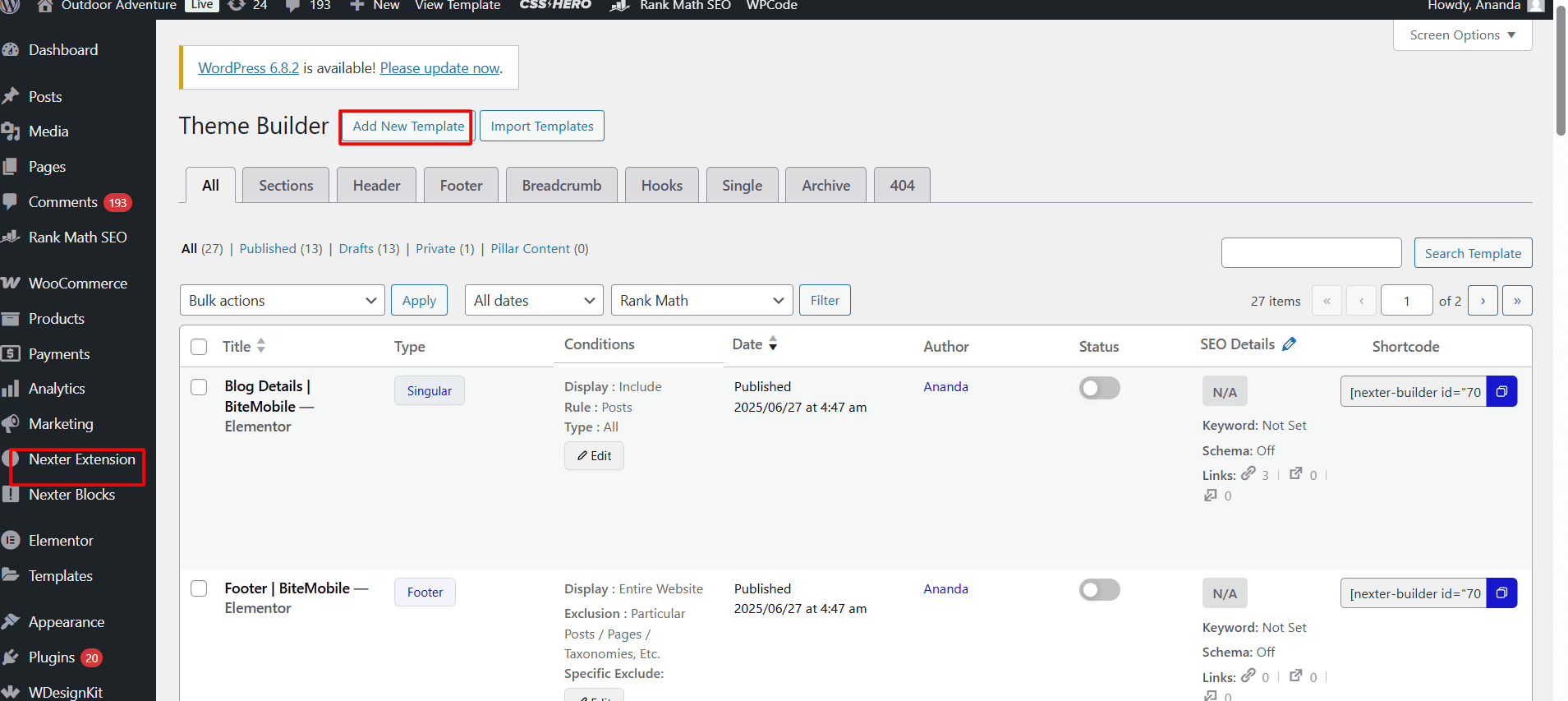 Nexter Extension add new template