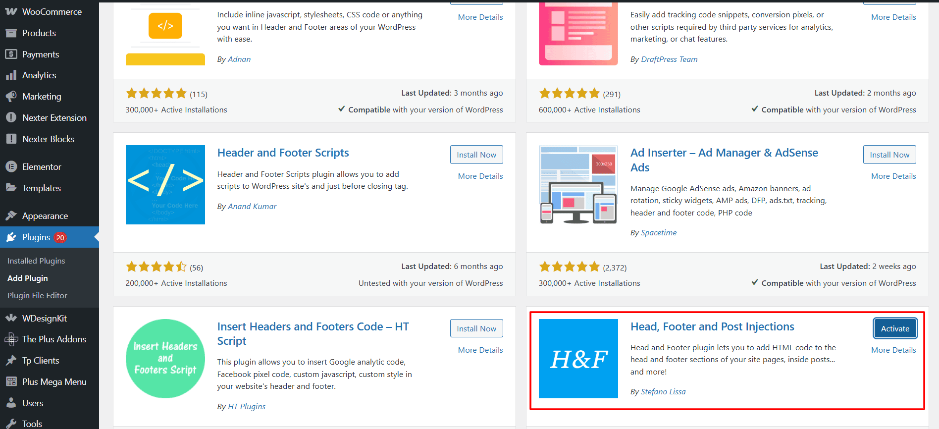 header footer injection