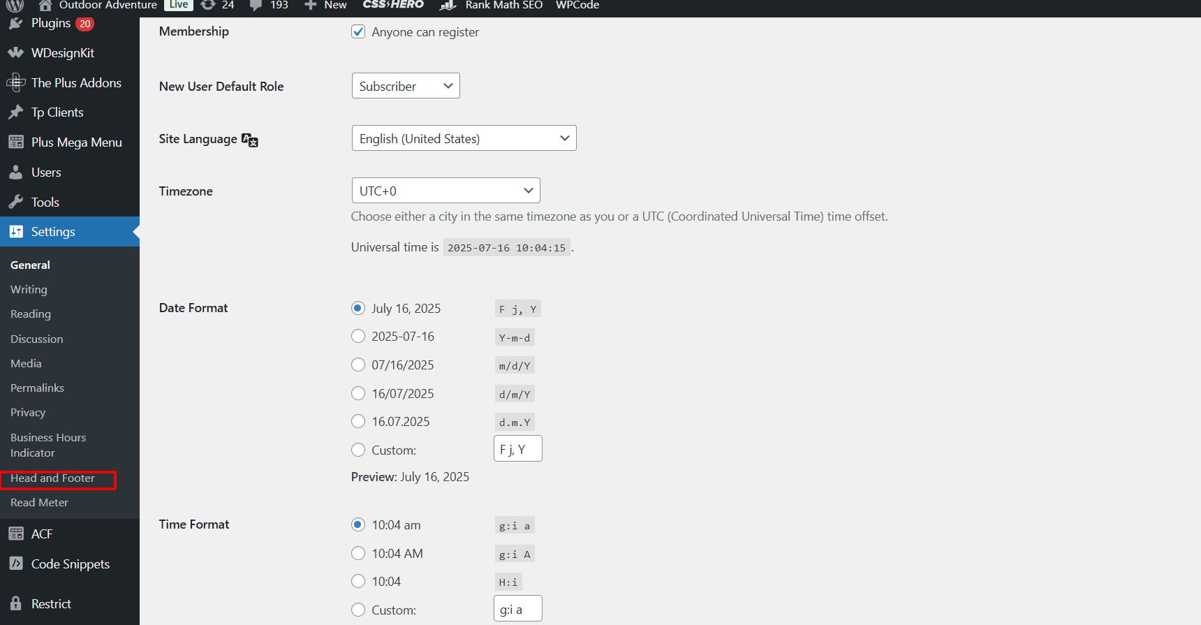 setting header and footer