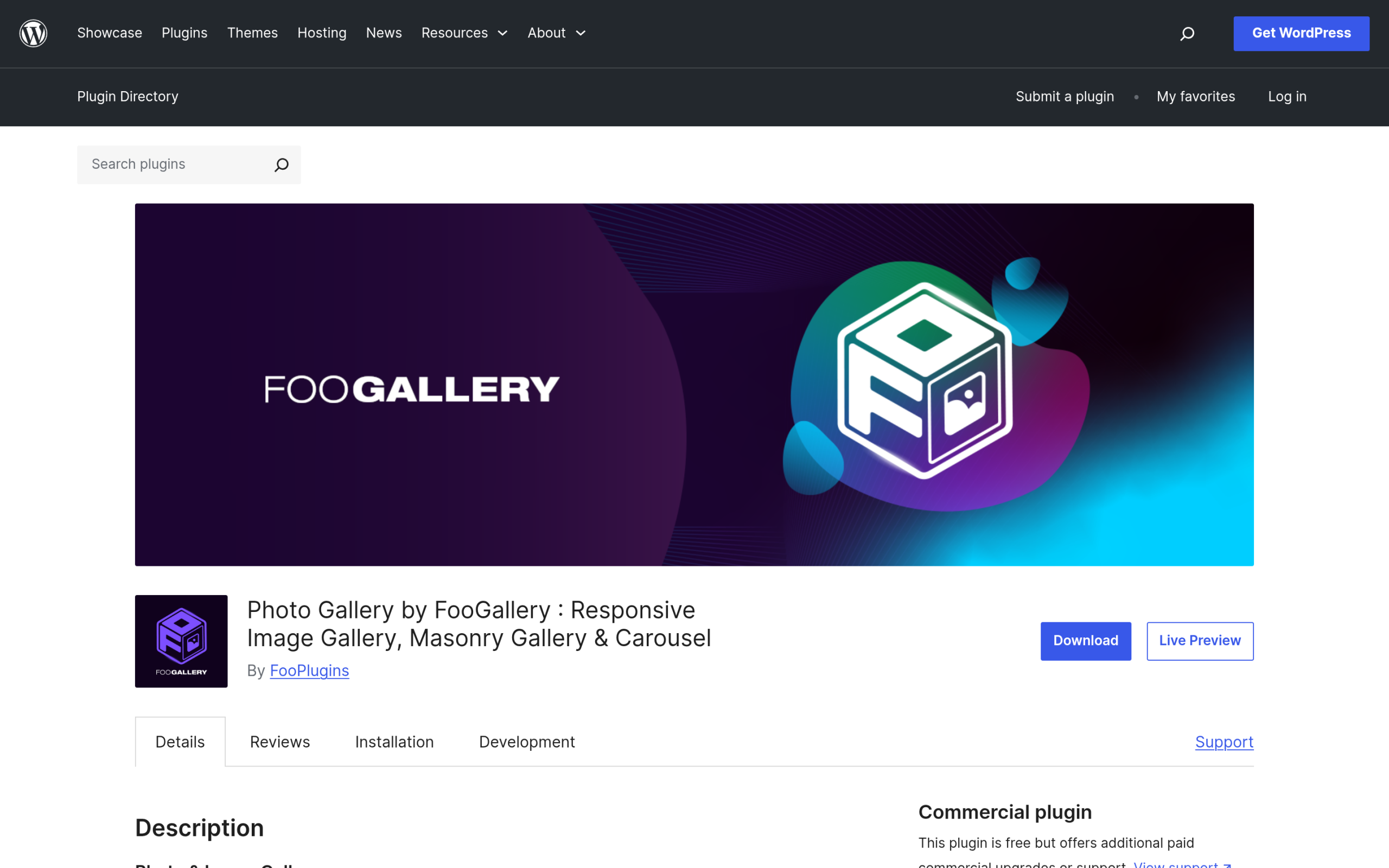 FooGallery photo gallery plugin listing on WordPress.org