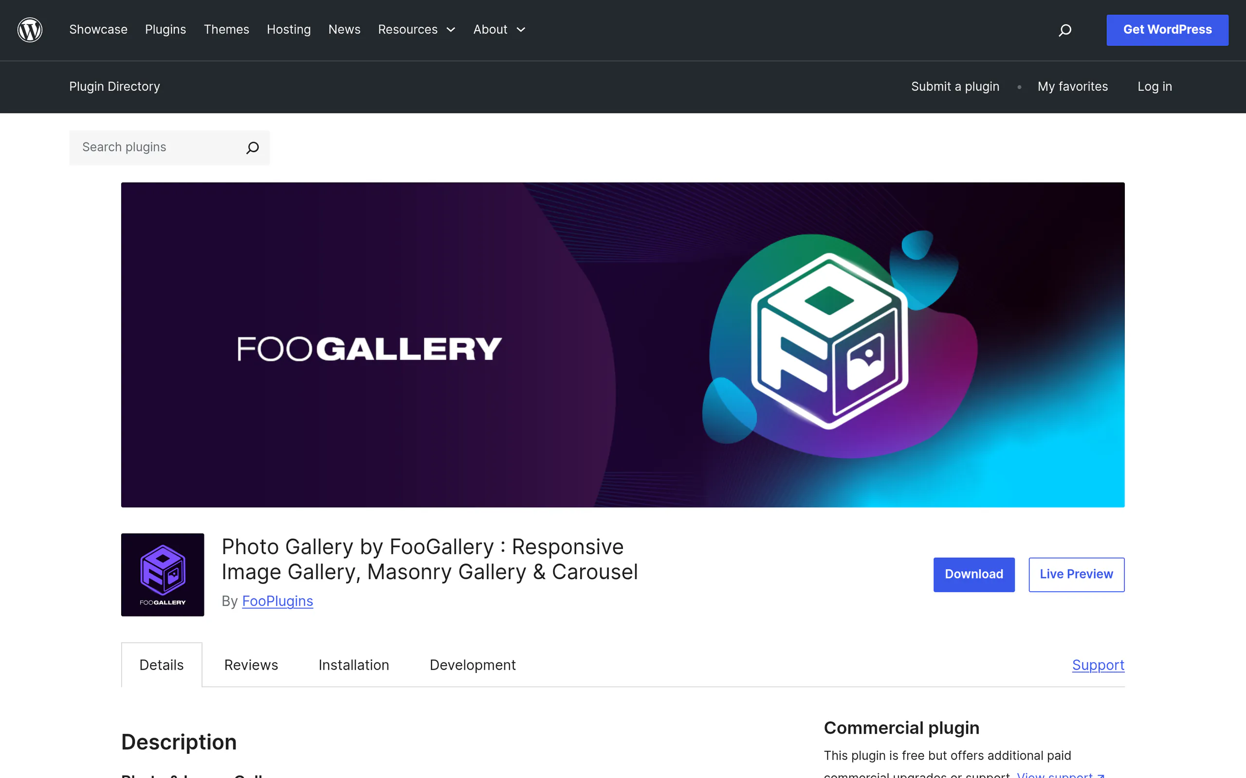 FooGallery photo gallery plugin listing on WordPress.org