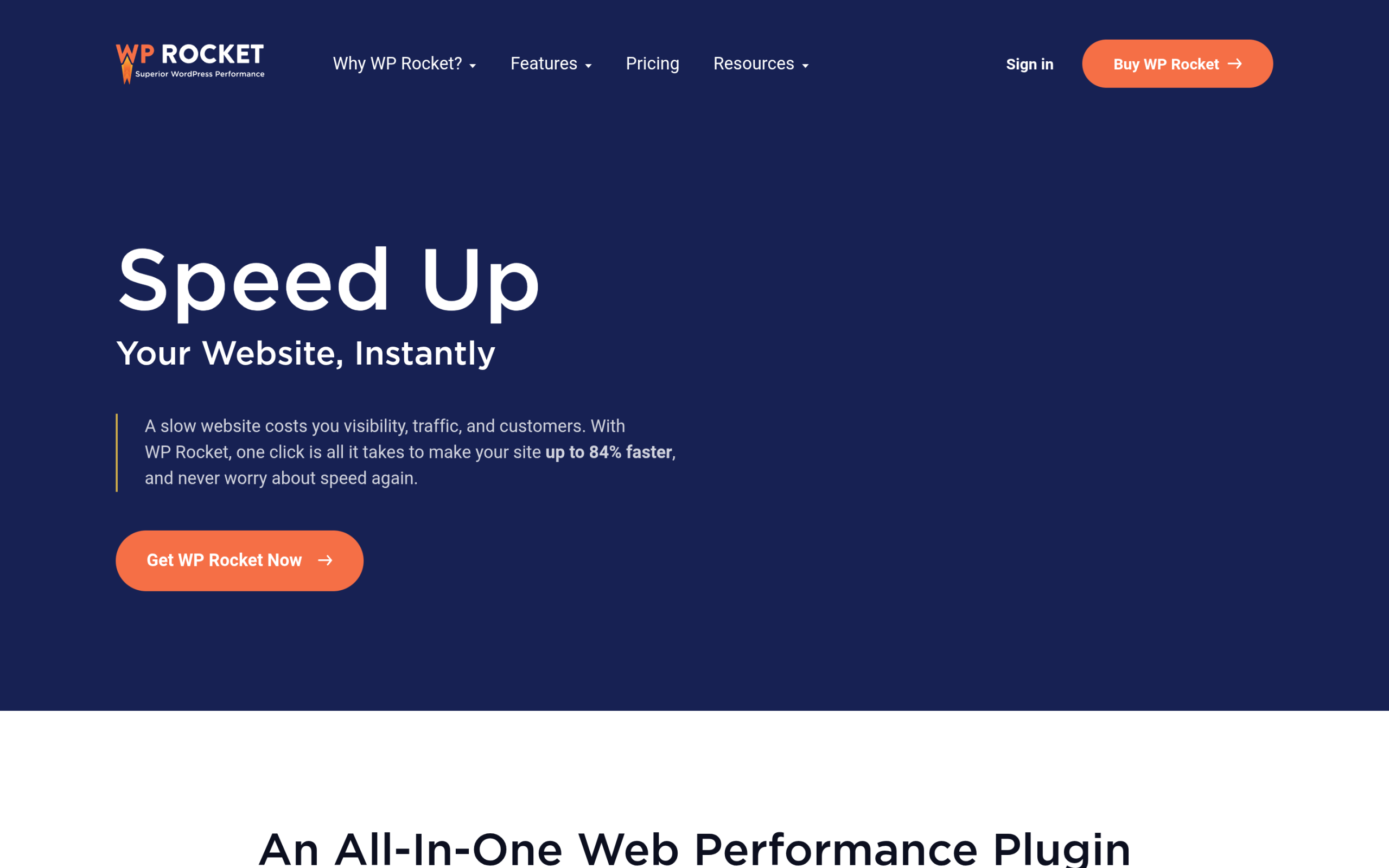 WP Rocket homepage highlighting automatic WordPress performance optimization