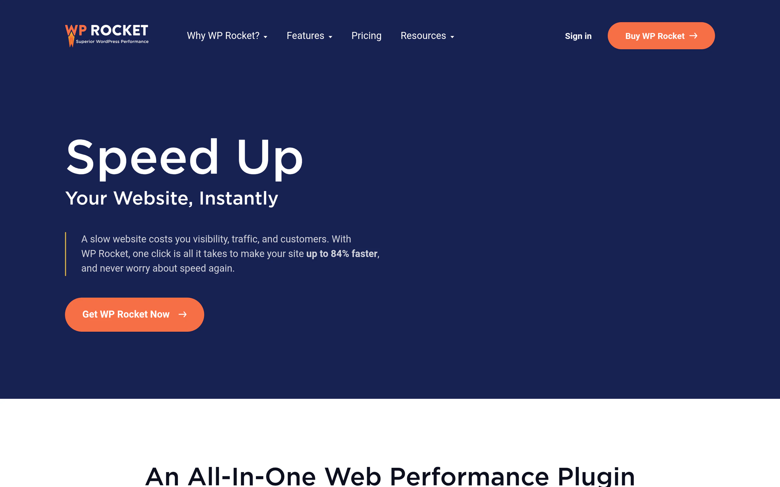 WP Rocket homepage highlighting automatic WordPress performance optimization